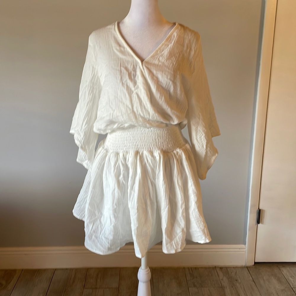 [MIOU MUSE] White Gauze Knit Mini Dress - Size Medium